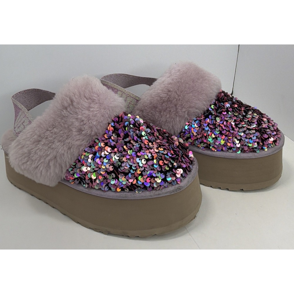 UGG Funkette Stellar Sequin Lilac Frost Platform Slippers Women's Size 9